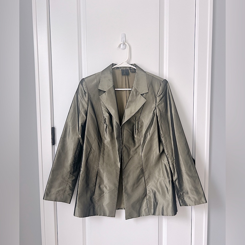 🍸MAG Olive Green 100% Silk Women's Blazer Vintage